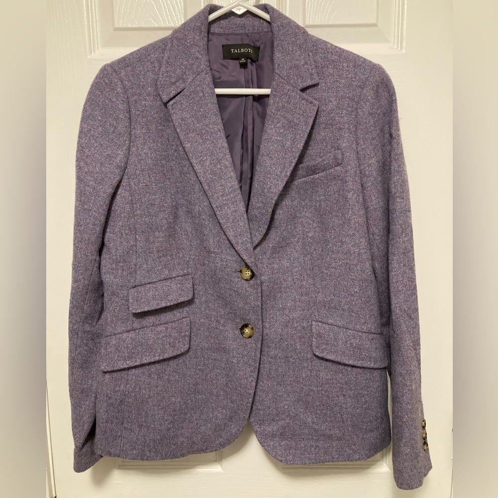 •Talbots Purple Two Button Wool Blend Tweed Size 10 Blazer Jacket #K